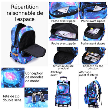 artable à roulettes 46x30x21cm 6roulettes imperméable sac dos et trolley poulie silencieuse grand espace de rangement sac à dos